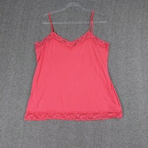 DEB WOMENS VINTAGE Y2K BRIGHT WATERMELON PINK FEMININE LACE TRIM CAMI SIZE 2X